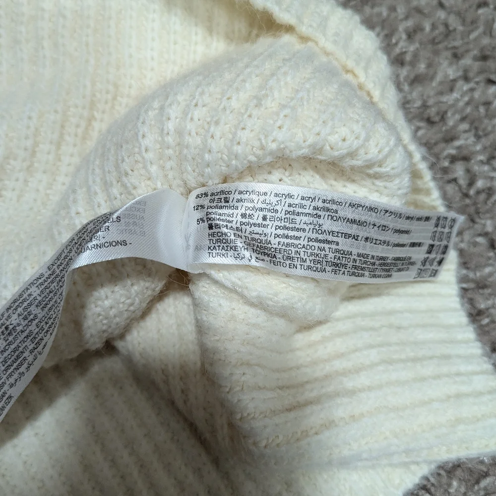 Zara Faux Pearl Sweater Big Collar Velvet Bow Top Cream Small - Picture 8 of 9